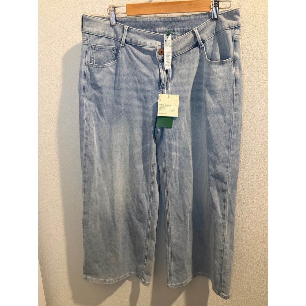 Halara High Waisted Crossover Wide Leg Jeans Light Wash Denim Petite L NWT